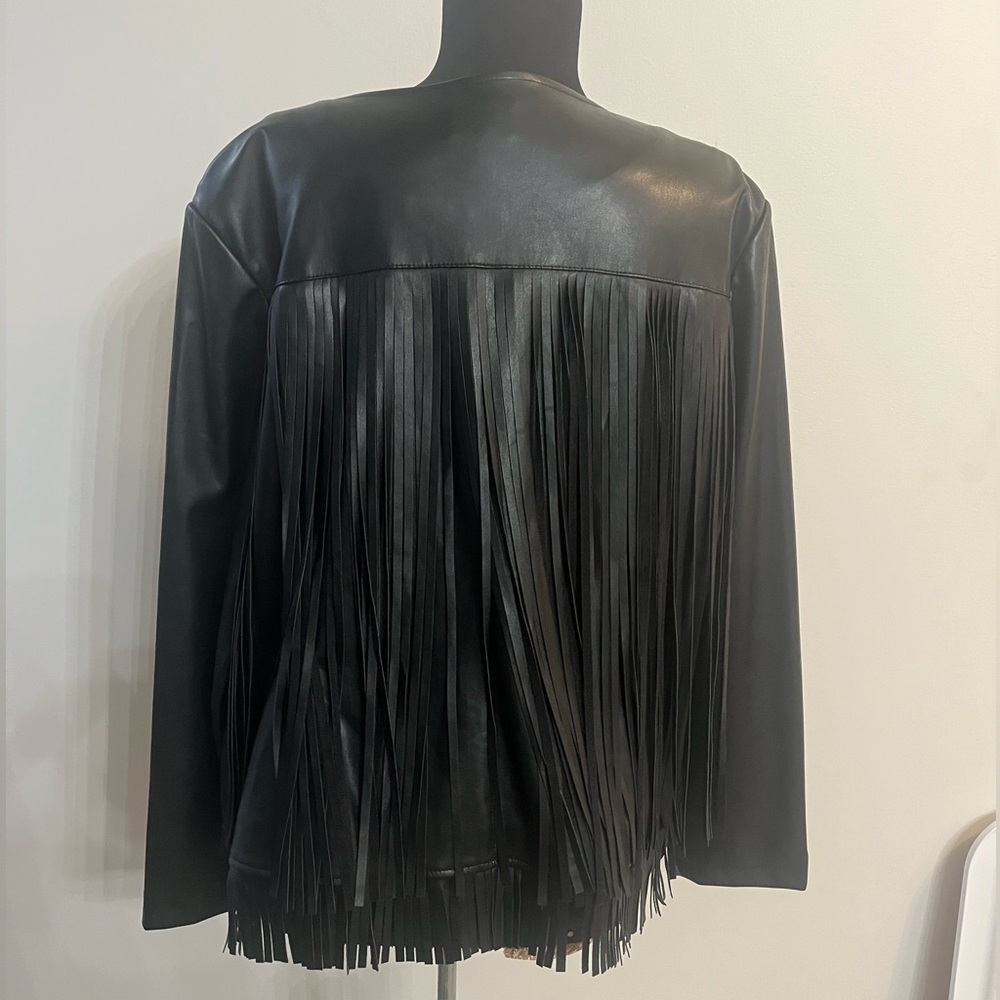 Chico's Black Leather Fringe Jacket Size 2, worn once!! - Picture 7 of 9